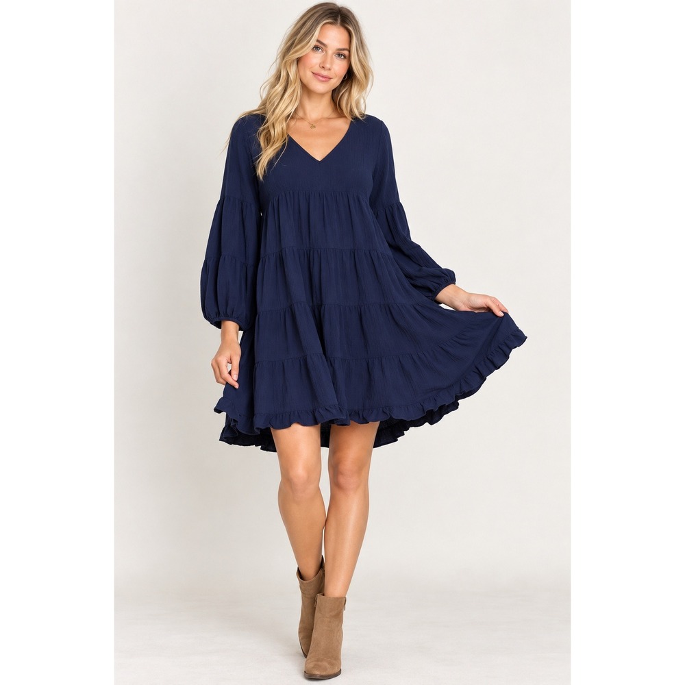 Petal + Pup Alua Tiered Boho Babydoll Long Sleeve Cottagecore Mini Dress 4